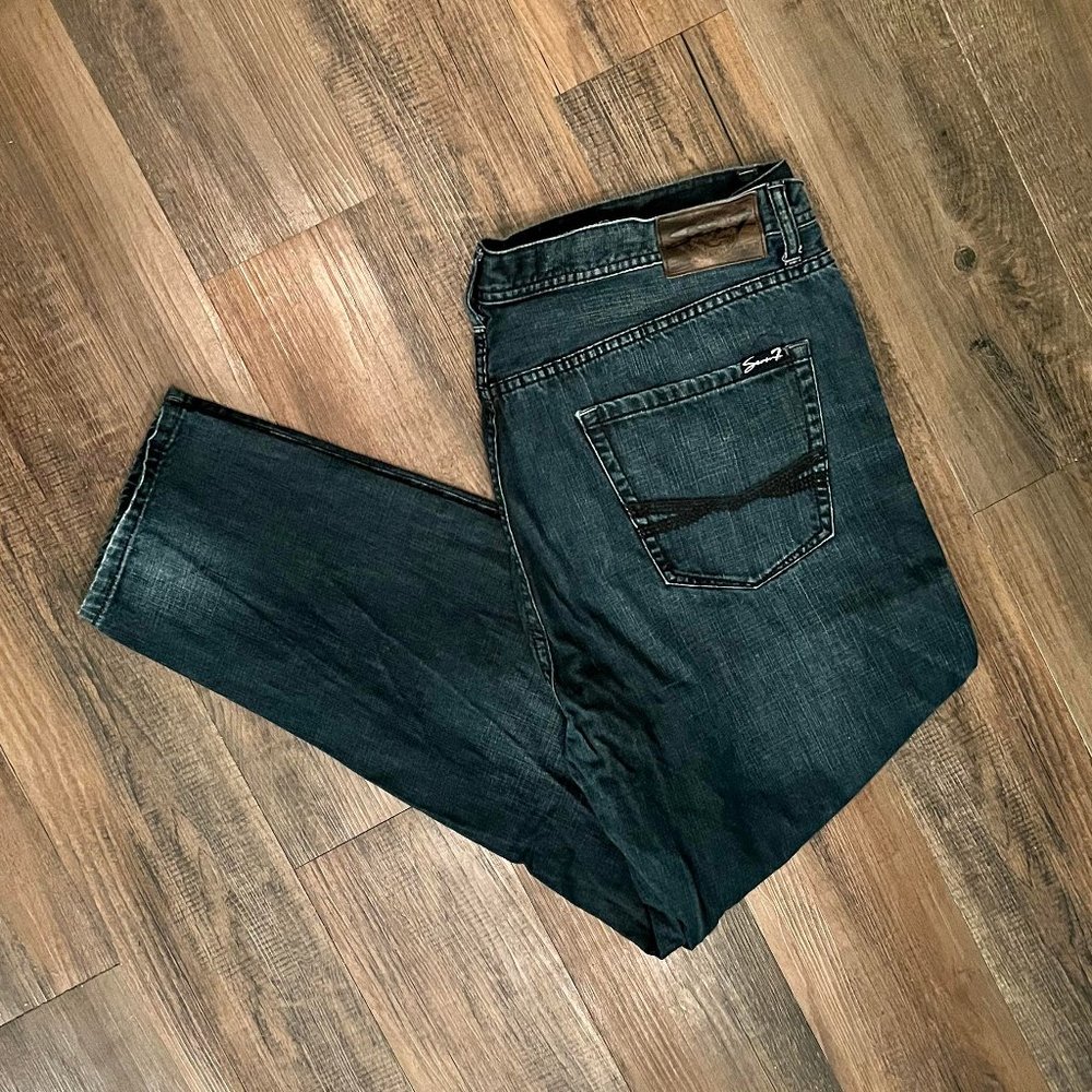 Seven7 Men's Dark Blue Wash Easy Tapered Jeans 40X32